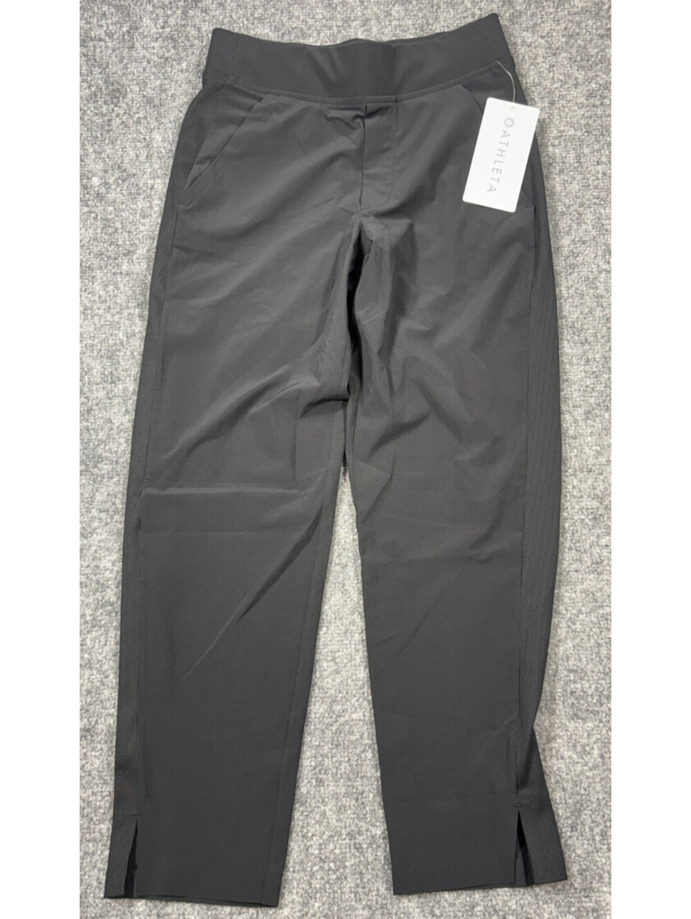 Athleta Brooklyn Womens Ankle Pants 00 Petite Black Elastic Waist Ankle Slit